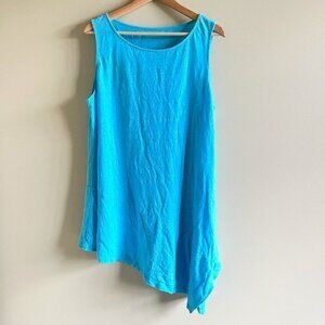 Eileen Fisher 100% Organic Linen Asymmetric Swing Hem Top‎ Blue Womens Size XL
